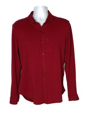 Father Sons Men L Stretch Slim Fit Knit Button Up Shirt Red